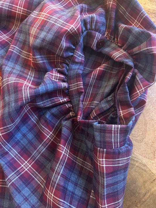 Geruite Blouse met Pofmouwen – Bordeaux tint 🍁