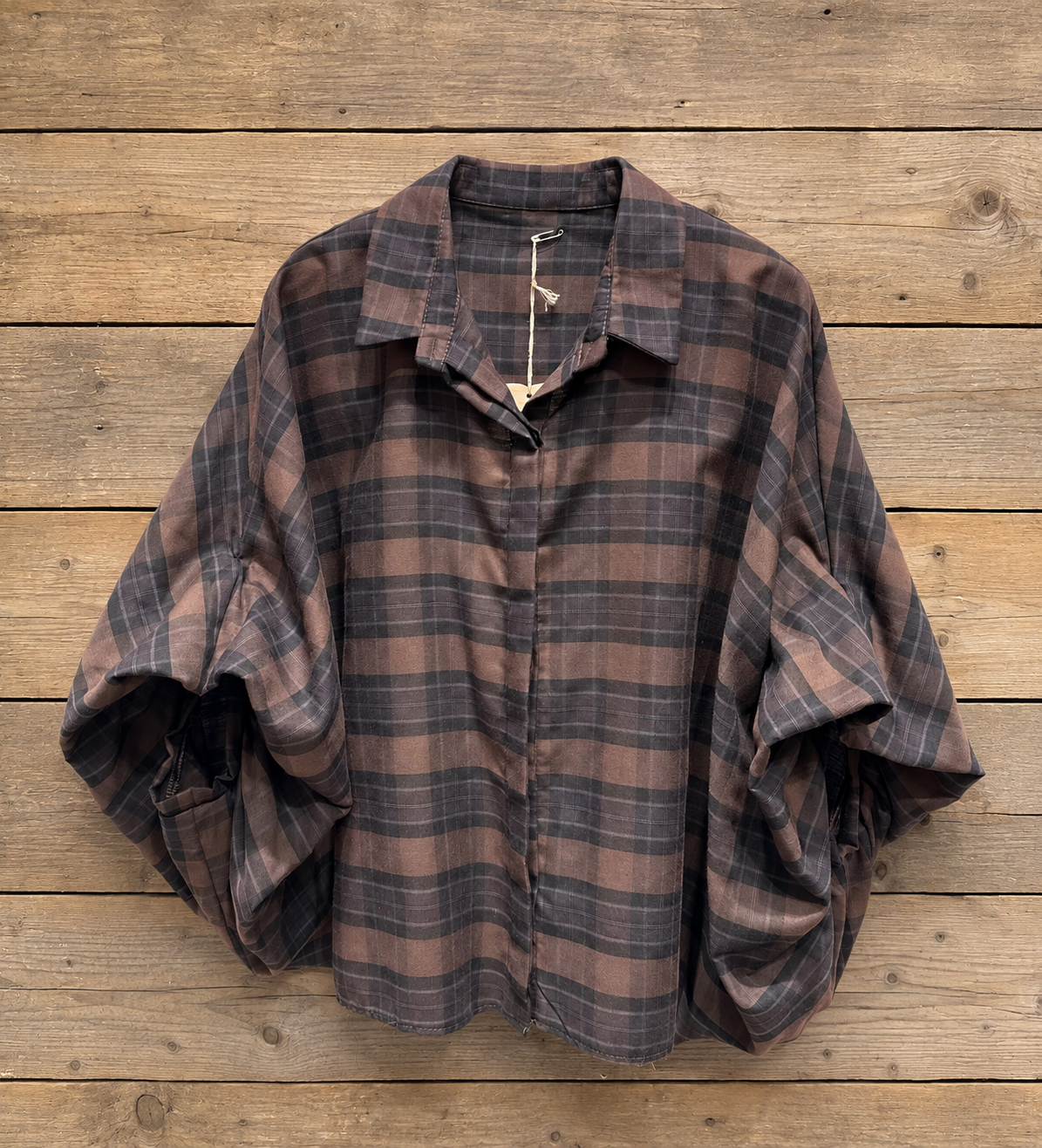 Zwart/choco geruite blouse