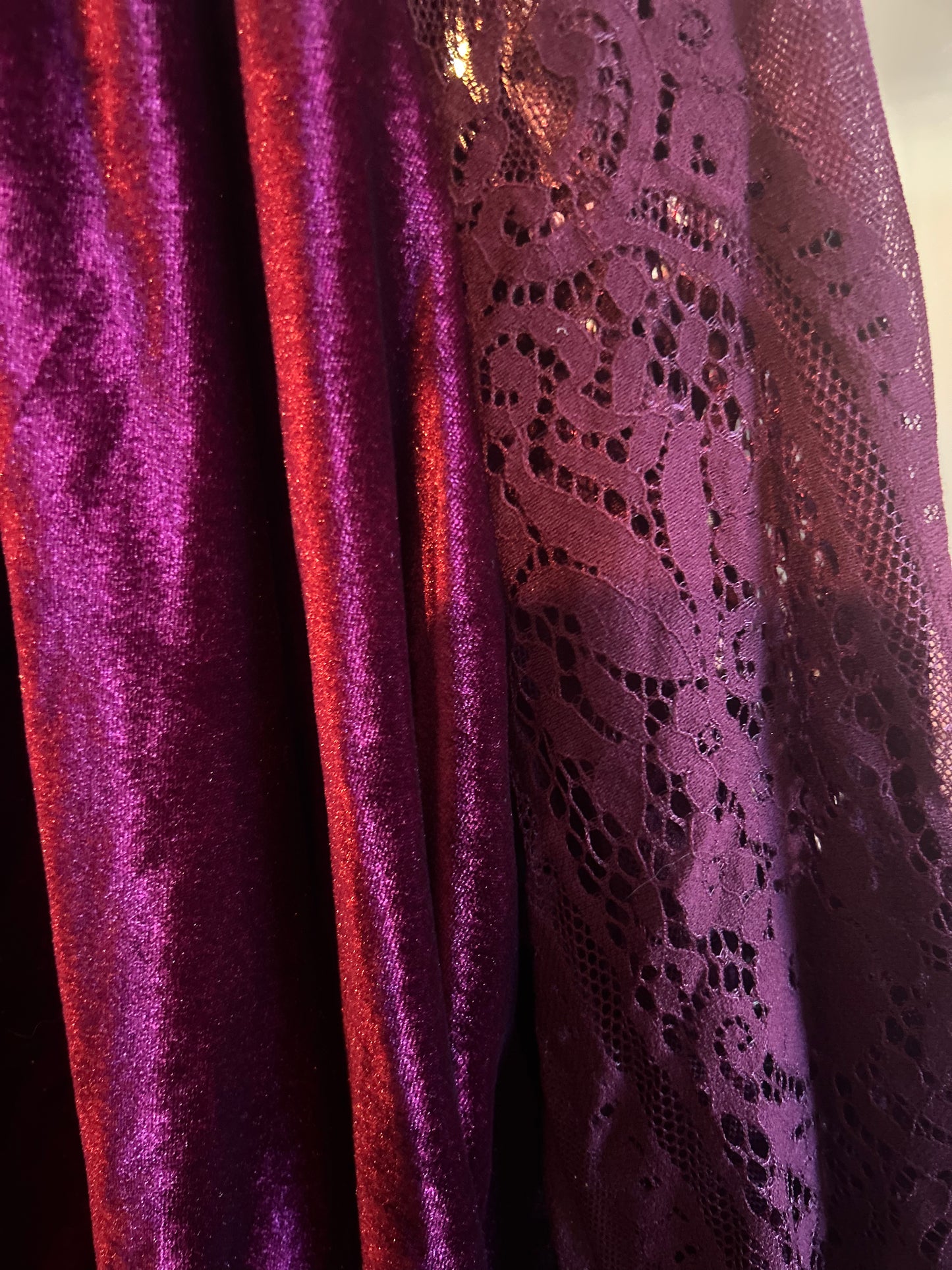 Fluwelen Blouse Bordeaux met Kanten Mouwen