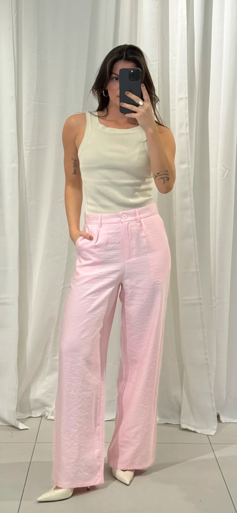 🎀 Roze classy high-waist pantalon (ook in pastelblauw en geel)