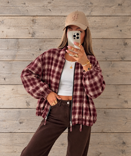 Bordeaux geruit jasje in zachte flanellook