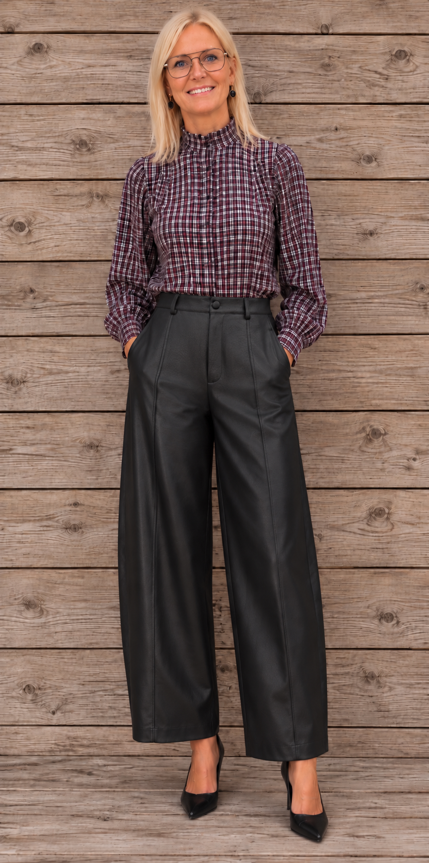 Elli White leatherlook barrel broek