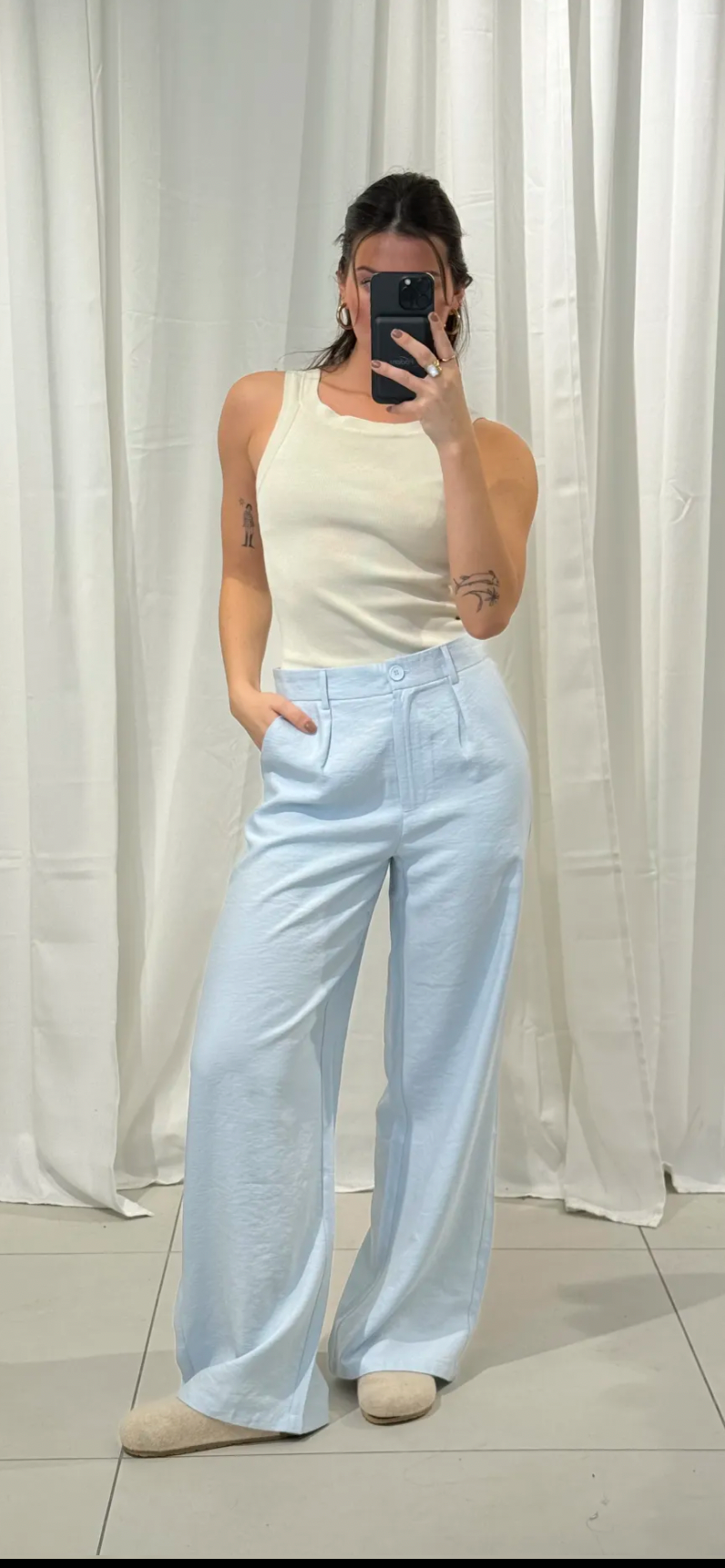 🩵 pastelblauw classy high-waist pantalon (ook in geel en roze)