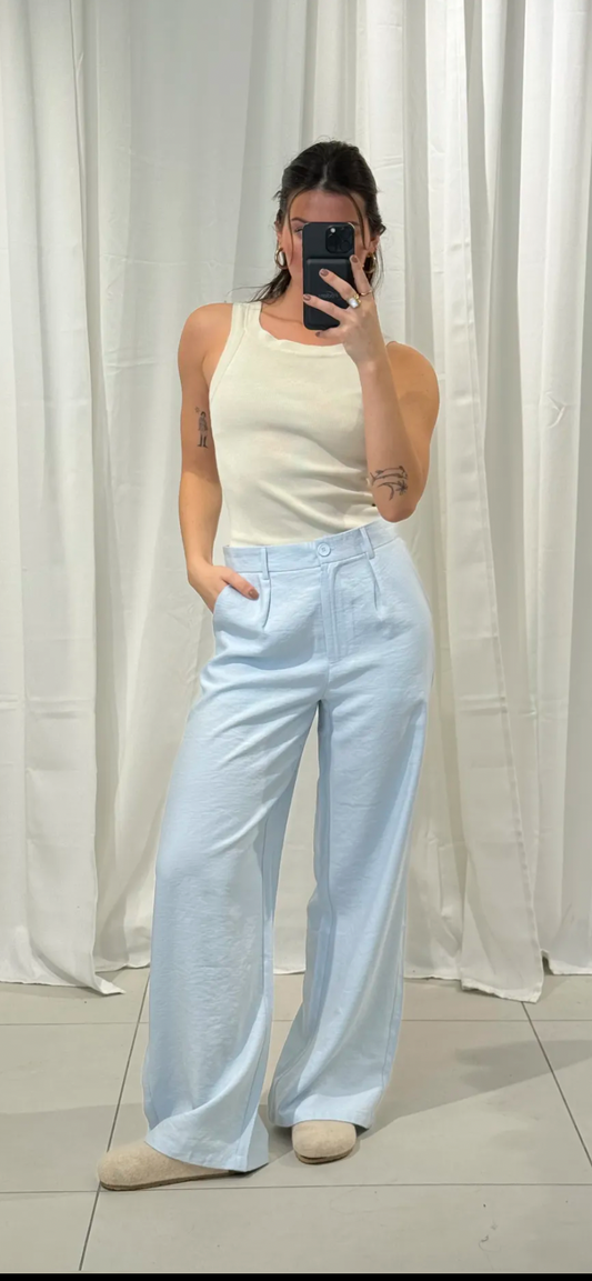🩵 pastelblauw classy high-waist pantalon (ook in geel en roze)