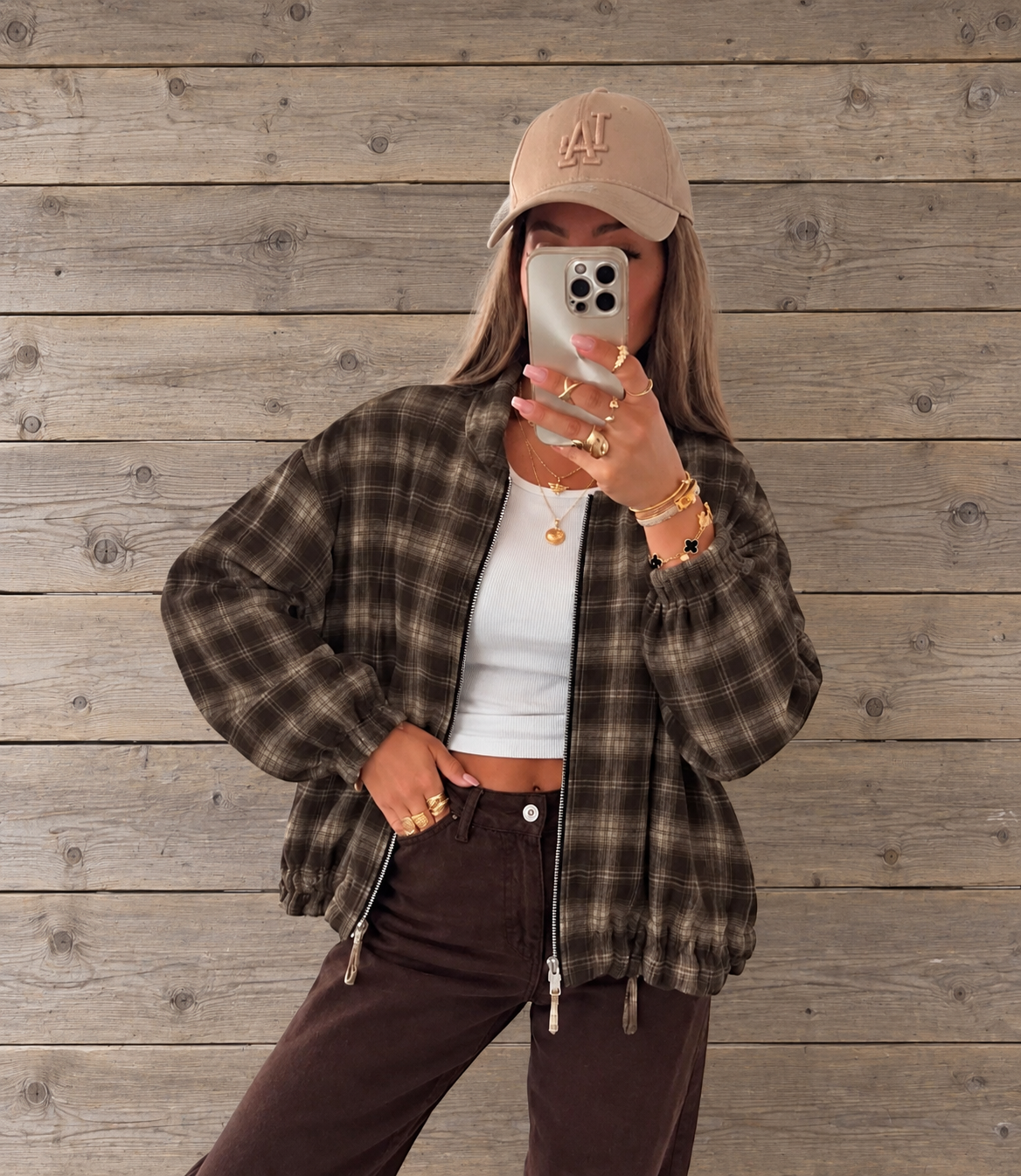 Marron geruit jasje in zachte flanellook