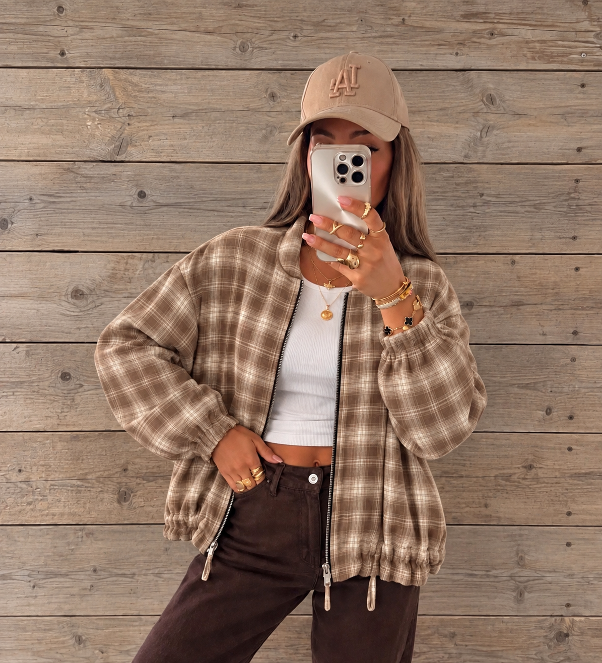 Beige geruit jasje in zachte flanellook