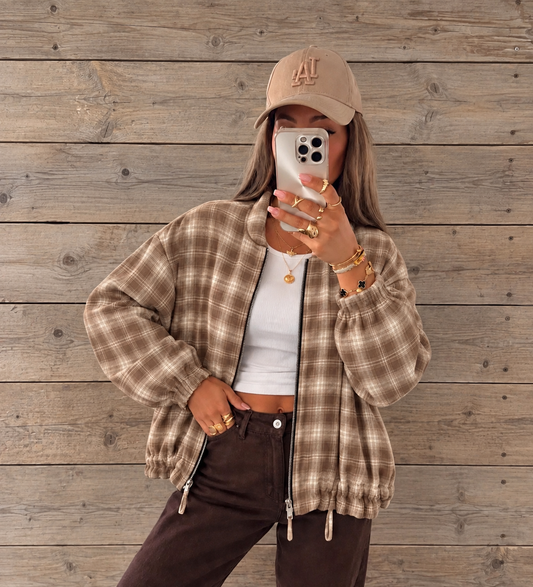 Beige geruit jasje in zachte flanellook