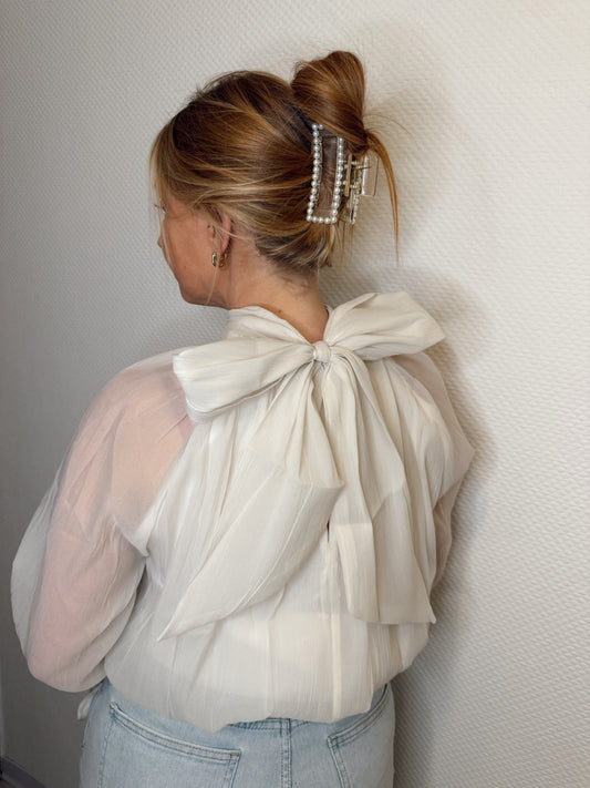 Elli White -elegante blouse met leuk detail aan mouw, strik in hals (rug)