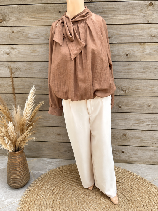 Elegant chiffon blouse brown or beige