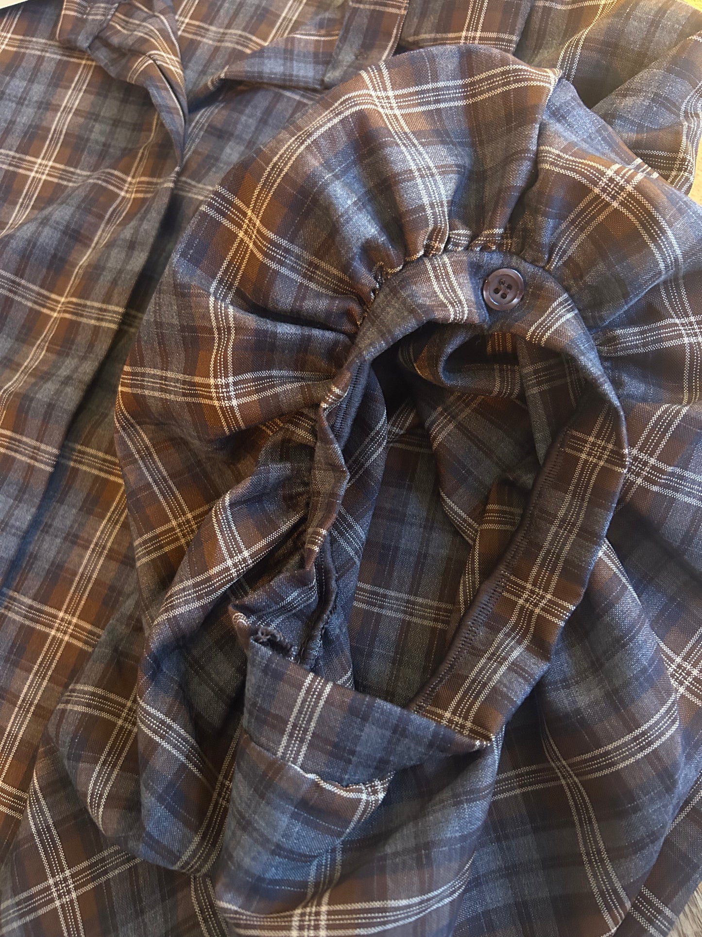 Geruite Blouse met Pofmouwen – Chocoladebruin