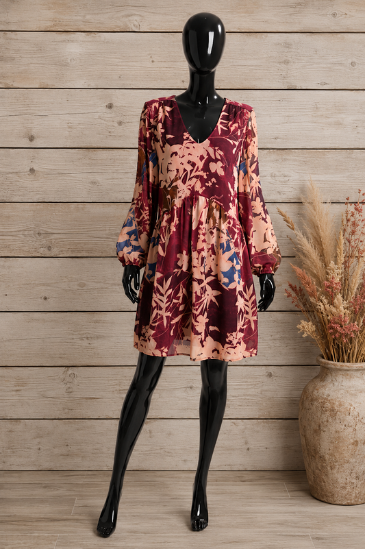 Herfstjurk met bordeaux print