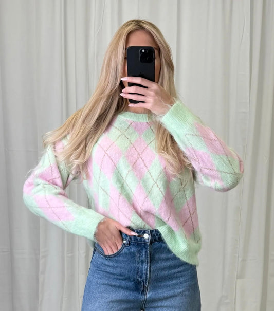 🎀💚 pastelkleurige trui in Argyle-patroon
