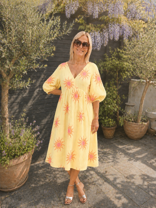 Zonnige Midi Jurk met Sunprint 🌼🌞