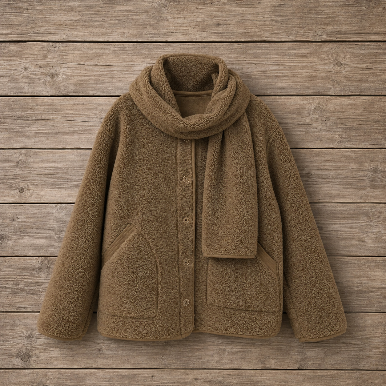 Camel teddy jasje met sjaal