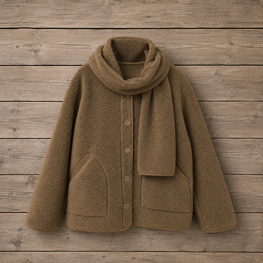 Camel teddy jasje met sjaal