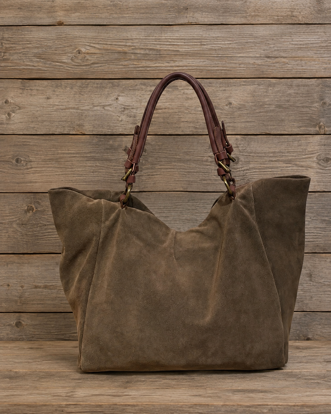 Handtas in taupe suède-leer