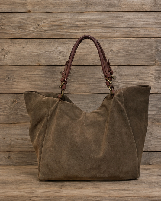 Handtas in taupe suède-leer