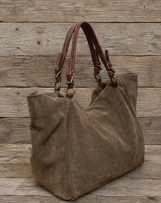 Handtas in taupe suède-leer