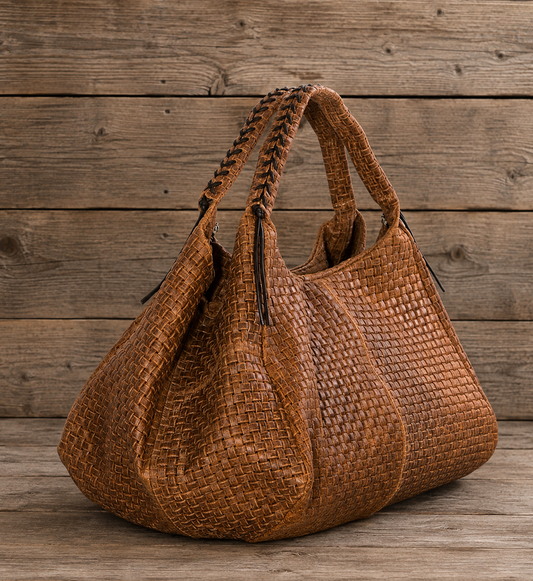 100% lederen handtas Camel