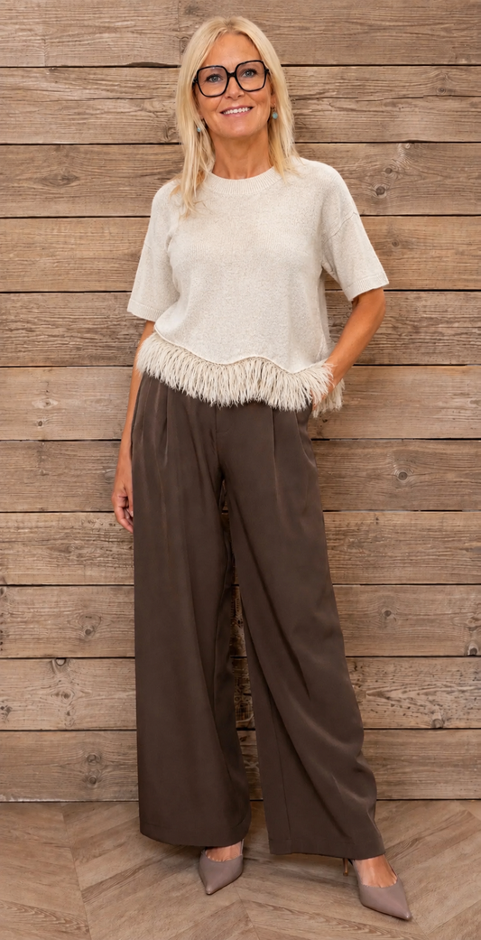 Beige trui met franjes