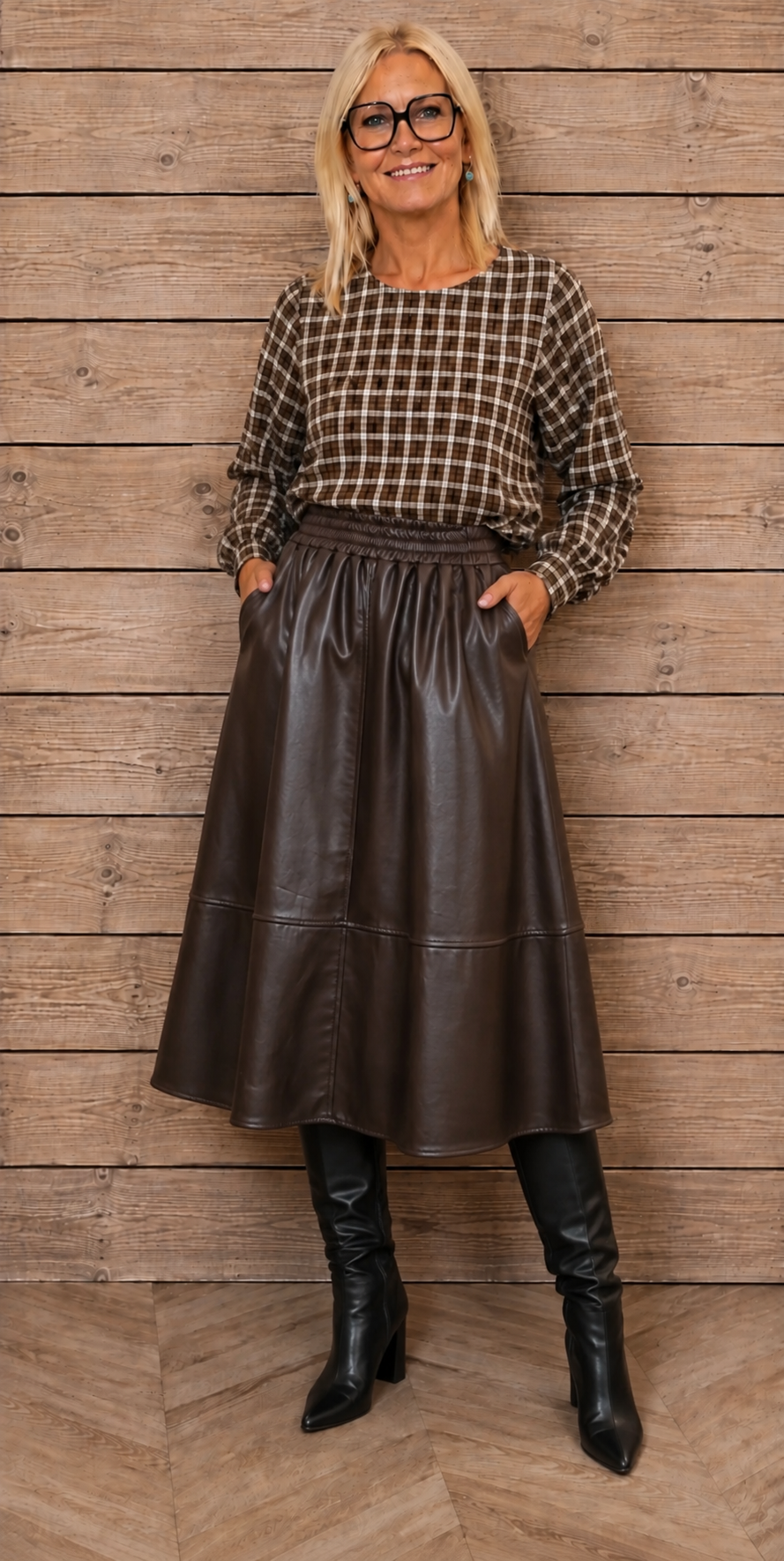 Choco lederlook rok