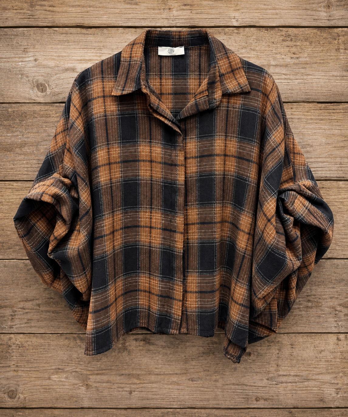 Zwart-bruin geruite blouse