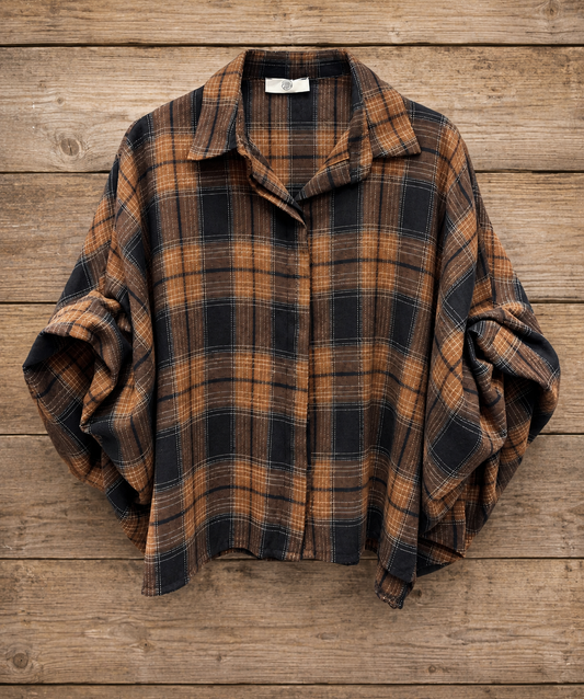 Zwart-bruin geruite blouse