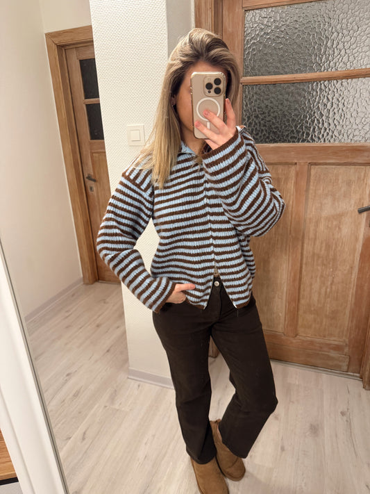 Zachte gestreepte trui met ritssluiting