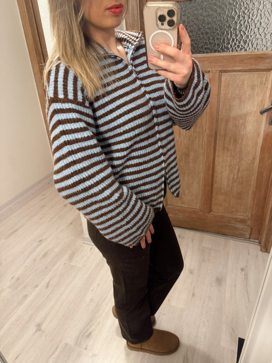 Zachte gestreepte trui met ritssluiting