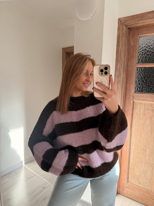 Zachte oversized trui bruin/lila