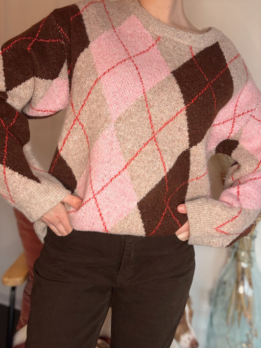 Trendy losse trui met ruitmotief