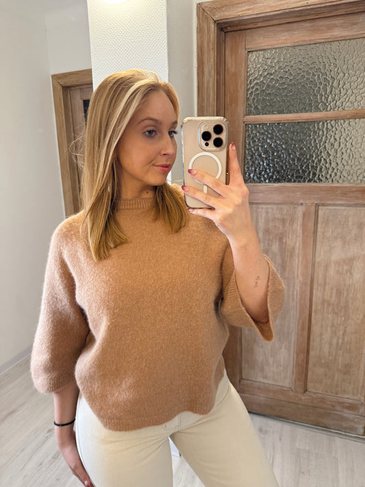 Zachte bruine “baby alpaca” trui met losse mouw 🤎