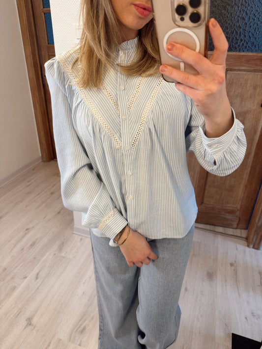 🩵 🤍 gestreept hemdje met wit kanten details